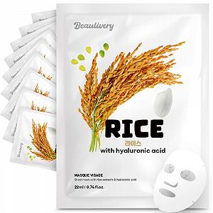 Тканинна маска для обличчя Beaulivery Rice з гіалуроновою кислотою, набір з 10 шт - Фото 1