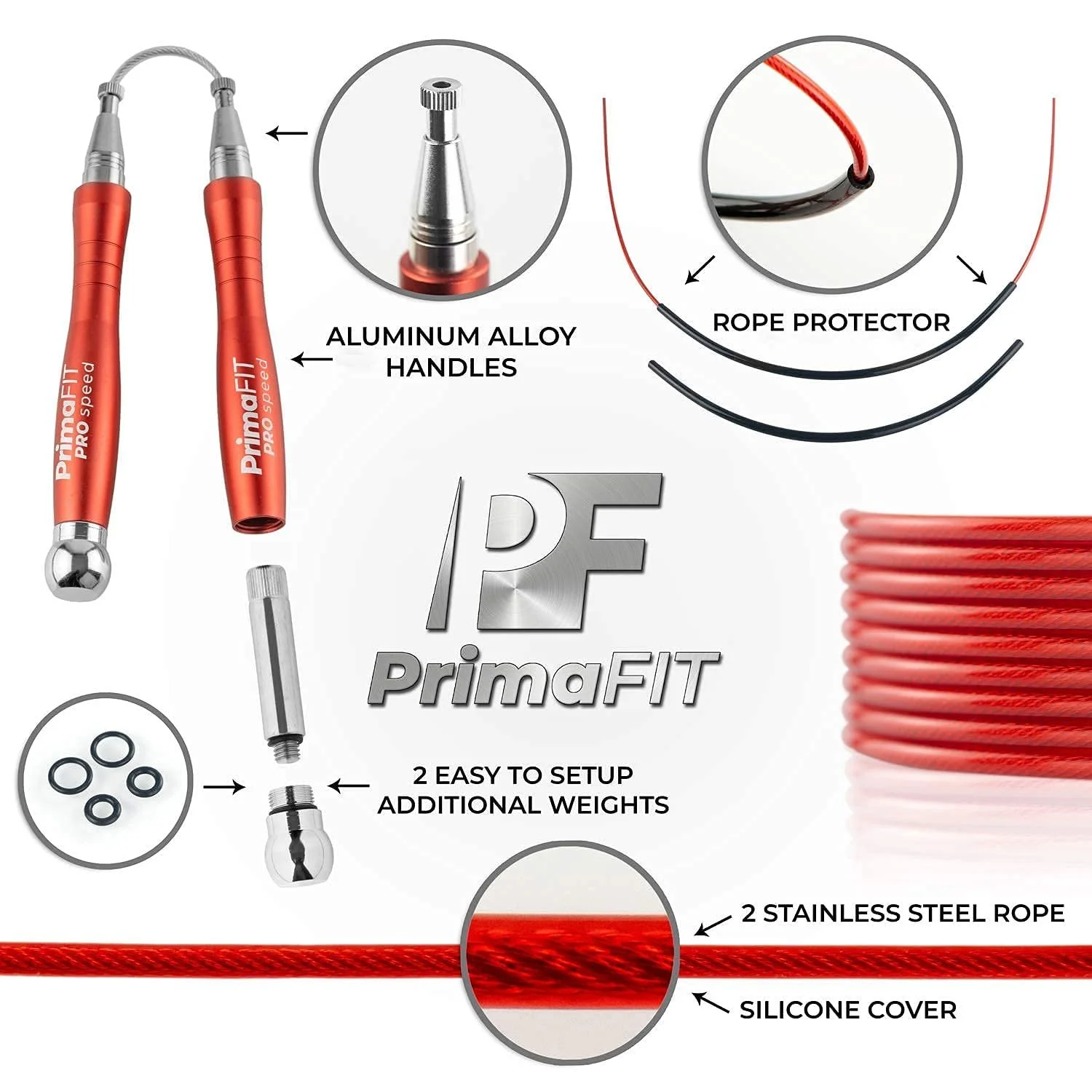 Скакалка PrimaFIT Pro Speed Jump Rope 3 м сталевий трос з обтяжувачами та підшипниками, фото №1