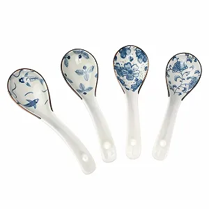 Ложка для азиатского супа Керамическая с длинной ручкой для рамена, риса, фо, вонтона, лапши, набор 4 шт - Фото 1