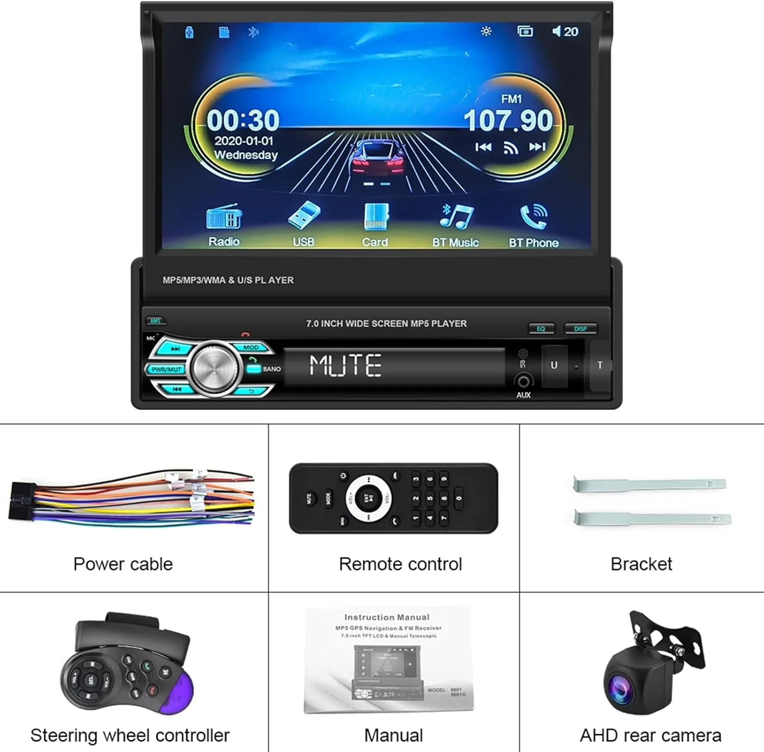 Автомагнітола CAMECHO Q3516A3 / 7" / Сенсорна / Apple CarPlay / Android Auto / Bluetooth / WI-FI / USB / AUX / SD slot / 1DIN, фото №9 Автомагнітола CAMECHO Q3516A3 / 7" / Сенсорна / Apple CarPlay / Android Auto / Bluetooth / WI-FI / USB / AUX / SD slot / 1DIN, фото №9
