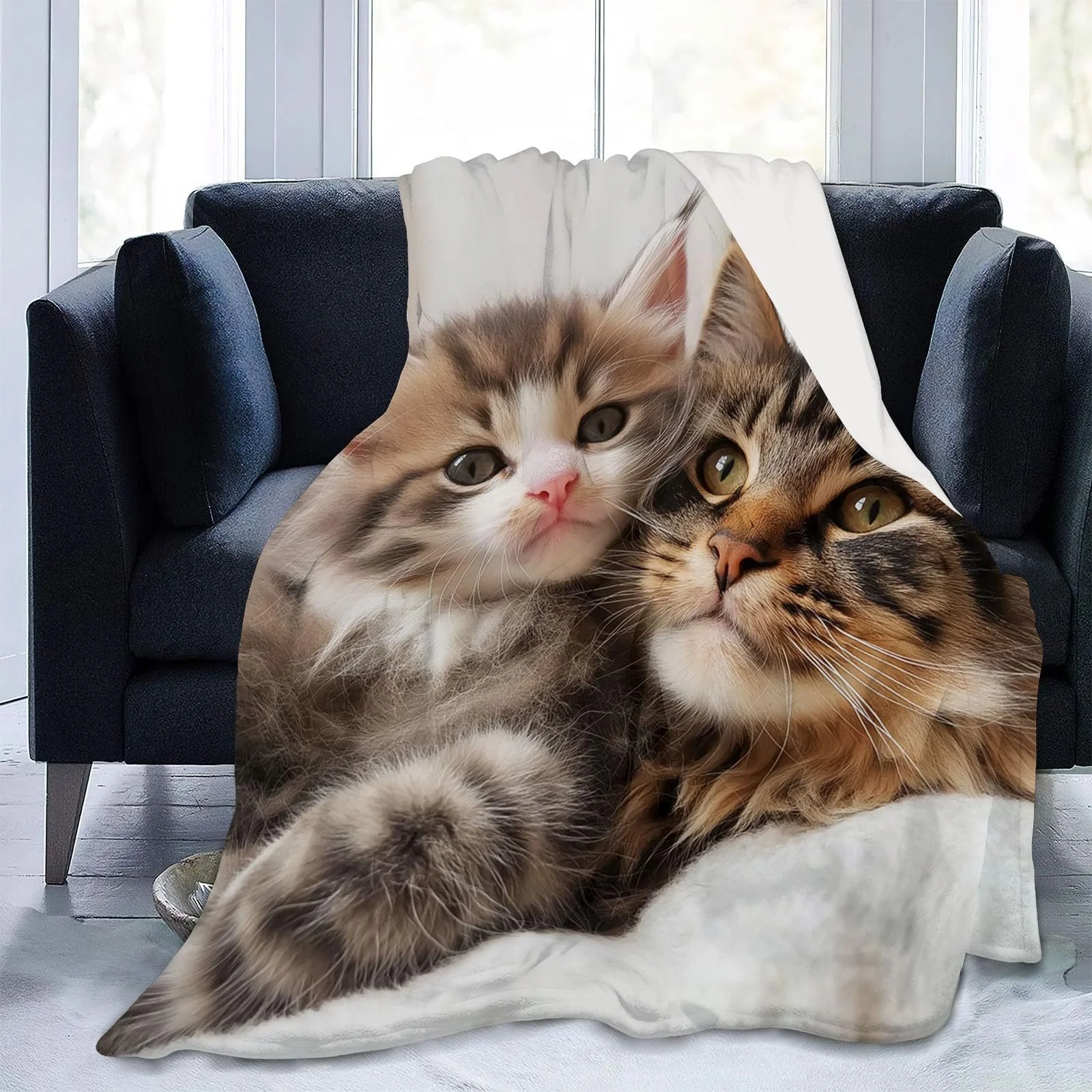 Покривало з милим кошеням 130 x 150 см М'яка тепла флісова Покривало для зими Різнокольорові різдвяні прикраси, фото №3 Покривало з милим кошеням 130 x 150 см М'яка тепла флісова Покривало для зими Різнокольорові різдвяні прикраси, фото №3