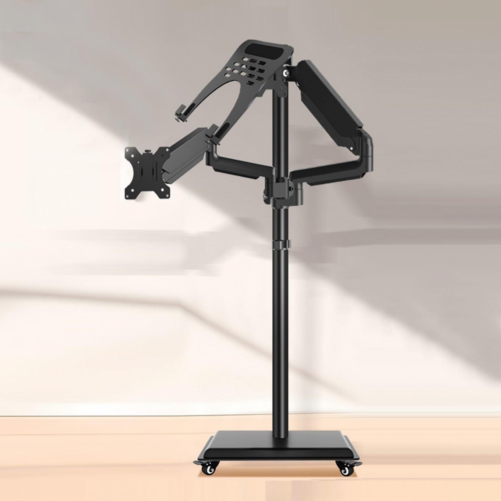 Підлогова стійка для ноутбука, сталева стійка на роликах, портативна стійка з двома екранами, для дому, офісу, вулиці, фото №7