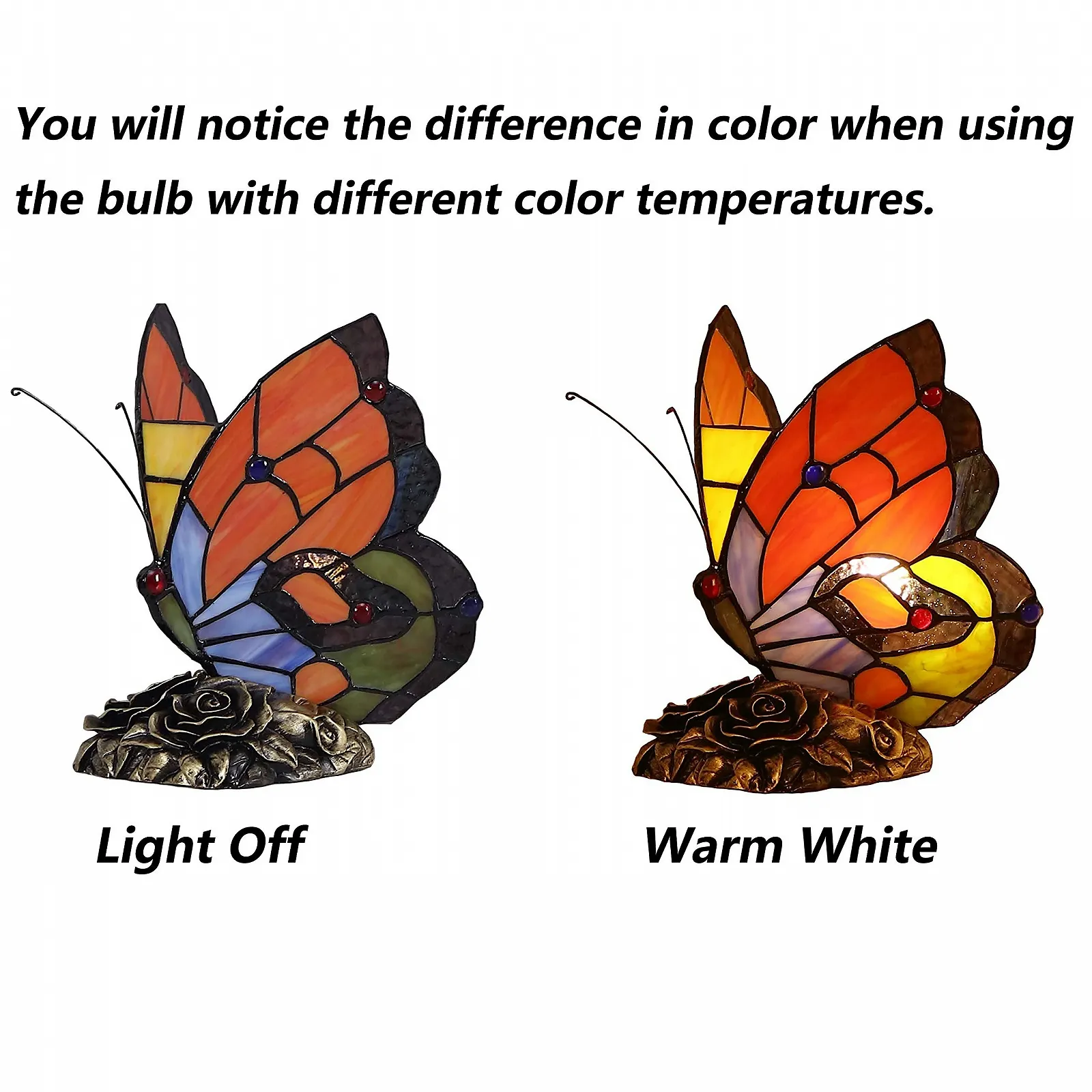 Настільна лампа Bieye L30038 Butterfly Tiffany Style Stained Glass 8 Inch Red, фото №2