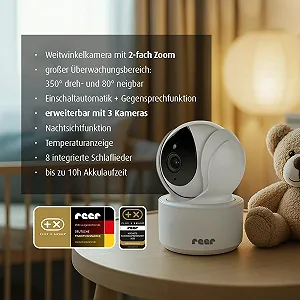 Відеоняня reer BabyCam XL Move 4.3" TFT 300 м Панорама та нахил Біла synthetic.ua - Фото 1