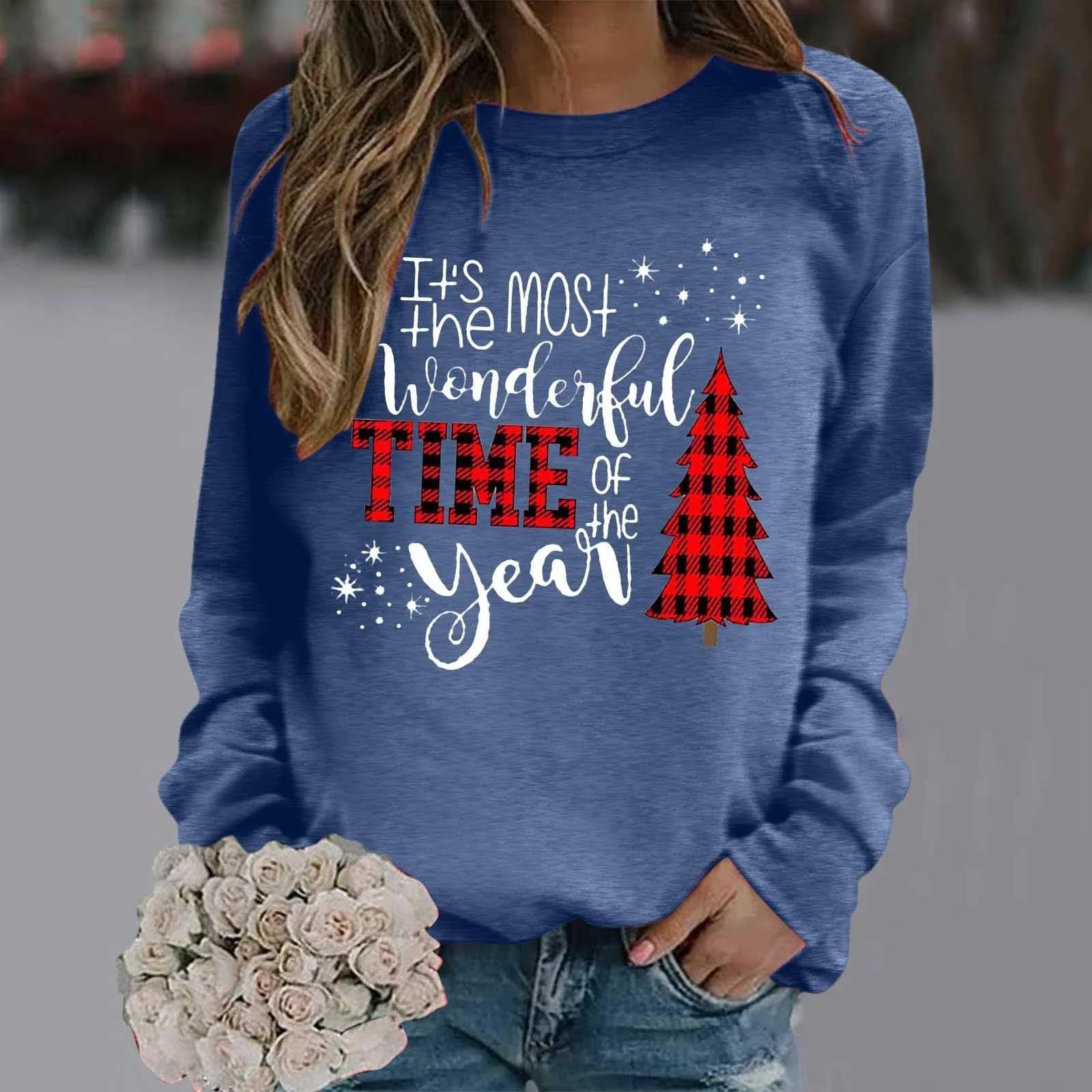 Рождественский свитшот Женский Рождественский Пуловер с круглым вырезом и длинными рукавами, зимний теплый верх для девушек-подростков, фото №4 Рождественский свитшот Женский Рождественский Пуловер с круглым вырезом и длинными рукавами, зимний теплый верх для девушек-подростков, фото №4