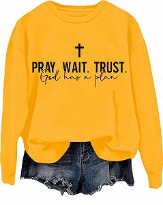 Свитшот Pray Wait Trust Вера Религиозный Свитшот У Бога Есть План Повседневная Рубашка с Длинным Рукавом Пуловер - Фото 1