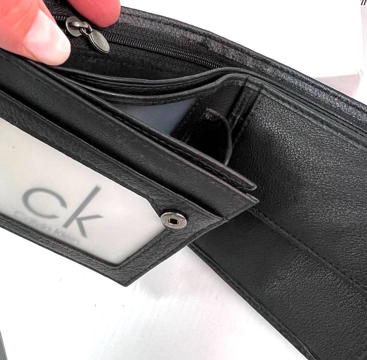 Мужской подарочный набор Calvin Klein черный кожаный ремень и кошелек на застежке, фото №7