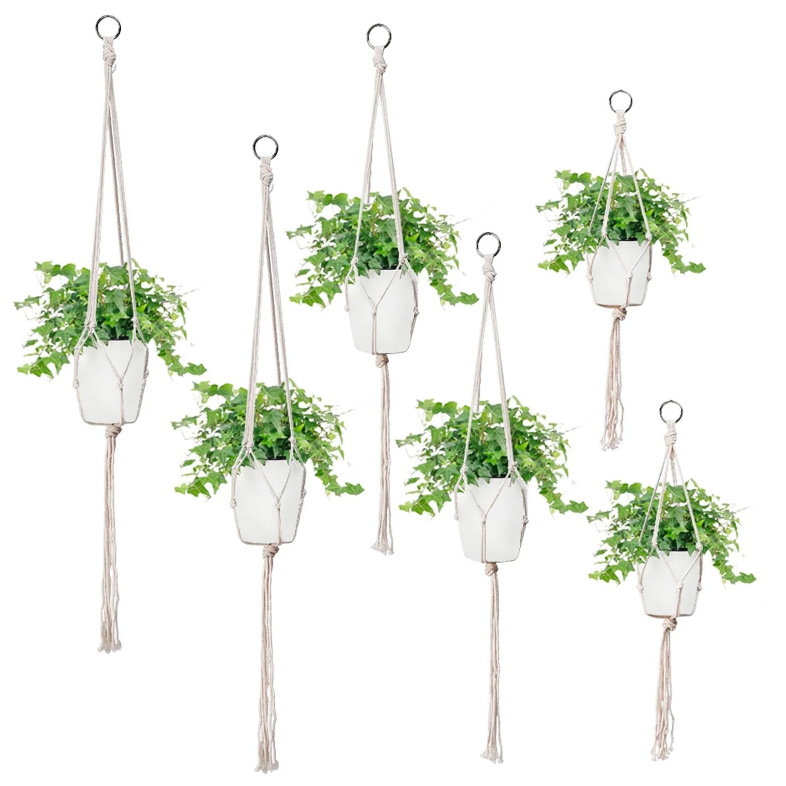 Підвісний кошик макраме 6 шт. з S-подібними гачками Білий, фото №1 Підвісний кошик макраме 6 шт. з S-подібними гачками Білий, фото №1