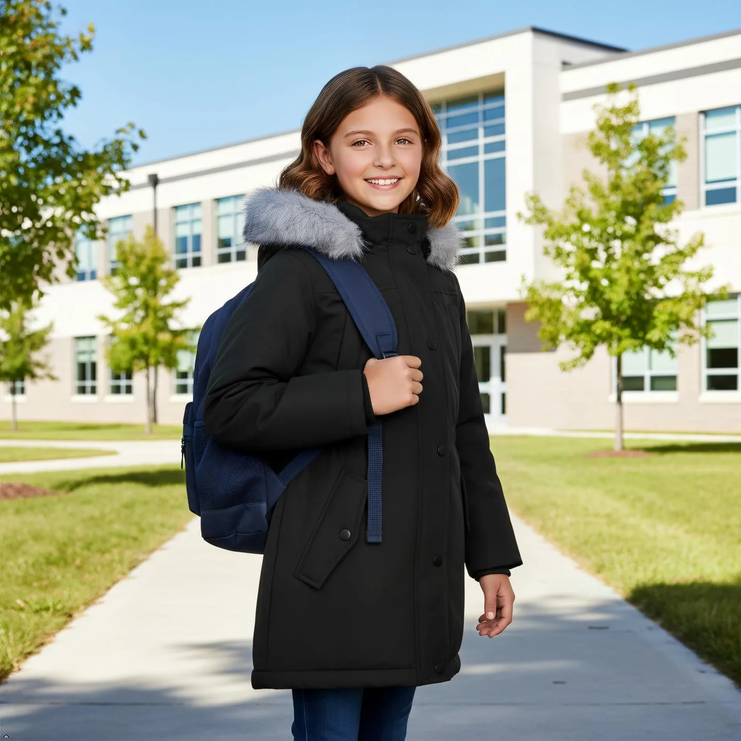 Зимова куртка для дівчаток з капюшоном та хутряною облямівкою Sunny Sprout, утеплена куртка-пуховик з вітрозахисними рукавами, фото №3