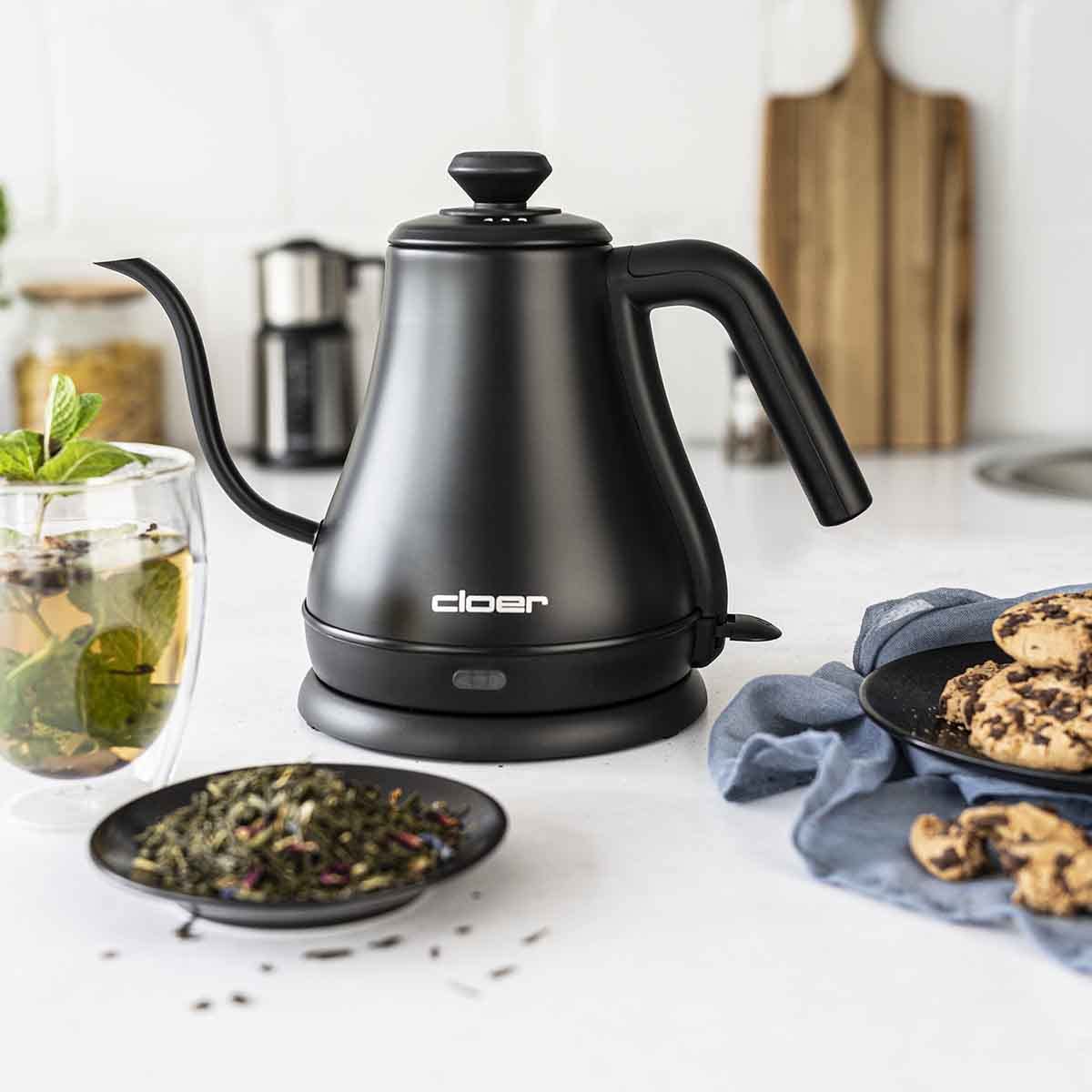 Электрочайник Cloer 4960 Curved Spout съемная крышка 1000 Вт 0.8 литров нержавеющая сталь черный, фото №6