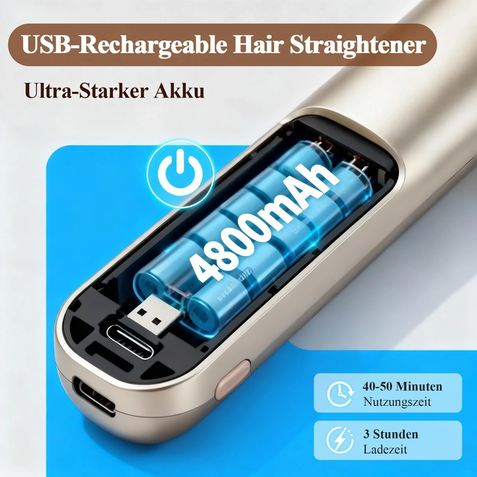 Мини-выпрямитель для волос аккумуляторный 2-в-1 4800 mAh 160-200 °C Керамический, фото №5 Мини-выпрямитель для волос аккумуляторный 2-в-1 4800 mAh 160-200 °C Керамический, фото №5
