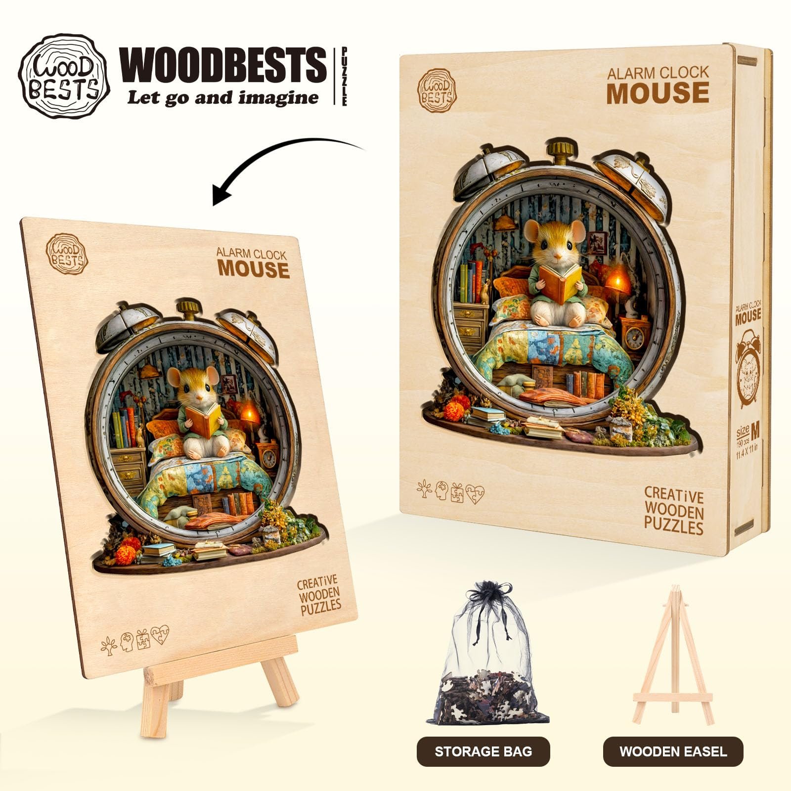 Деревянный пазл WOODBESTS Alarm Clock Mouse 255 элементов 34 x 32.7 см, фото №4