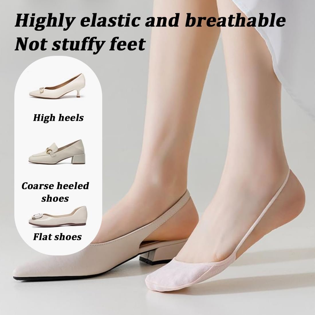 Женские носки-невидимки для балеток, дышащие полуноски для босоножек, 4 пары, фото №4