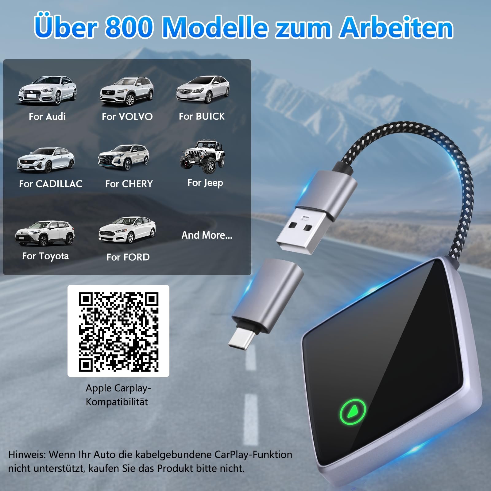 Бездротовий адаптер CarPlay для iPhone, Mini Carplay адаптер з дротового CarPlay на бездротовий, USB C/A Plug and Play стабільне автопідключення CarPlay, сумісний з iPhone iOS 10+ та автомобілями з CarPlay, фото №4