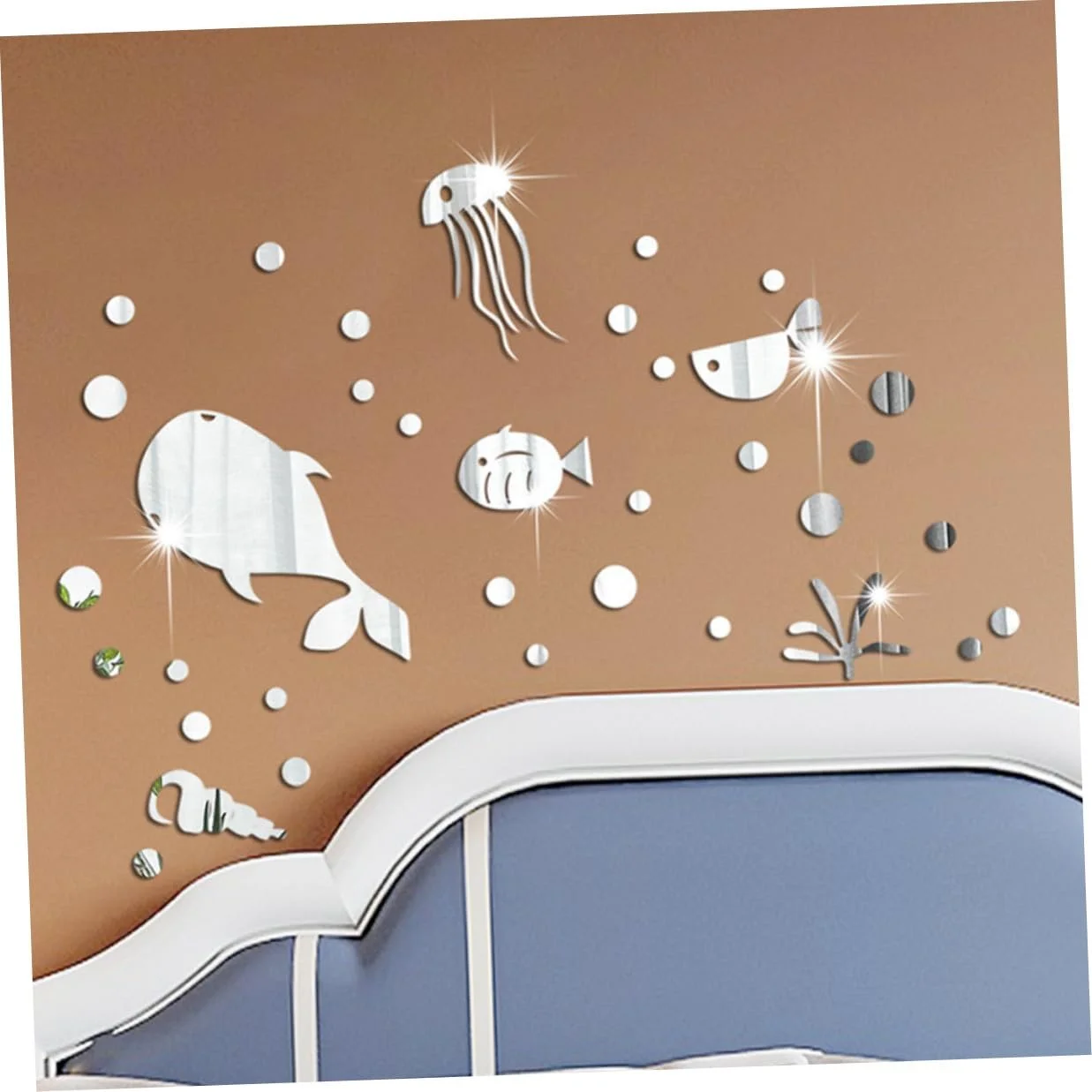 Наклейка на стіну KOMBIUDA Акрилове Дзеркало Морська тварина Самоклеюча Срібна Медуза, фото №7