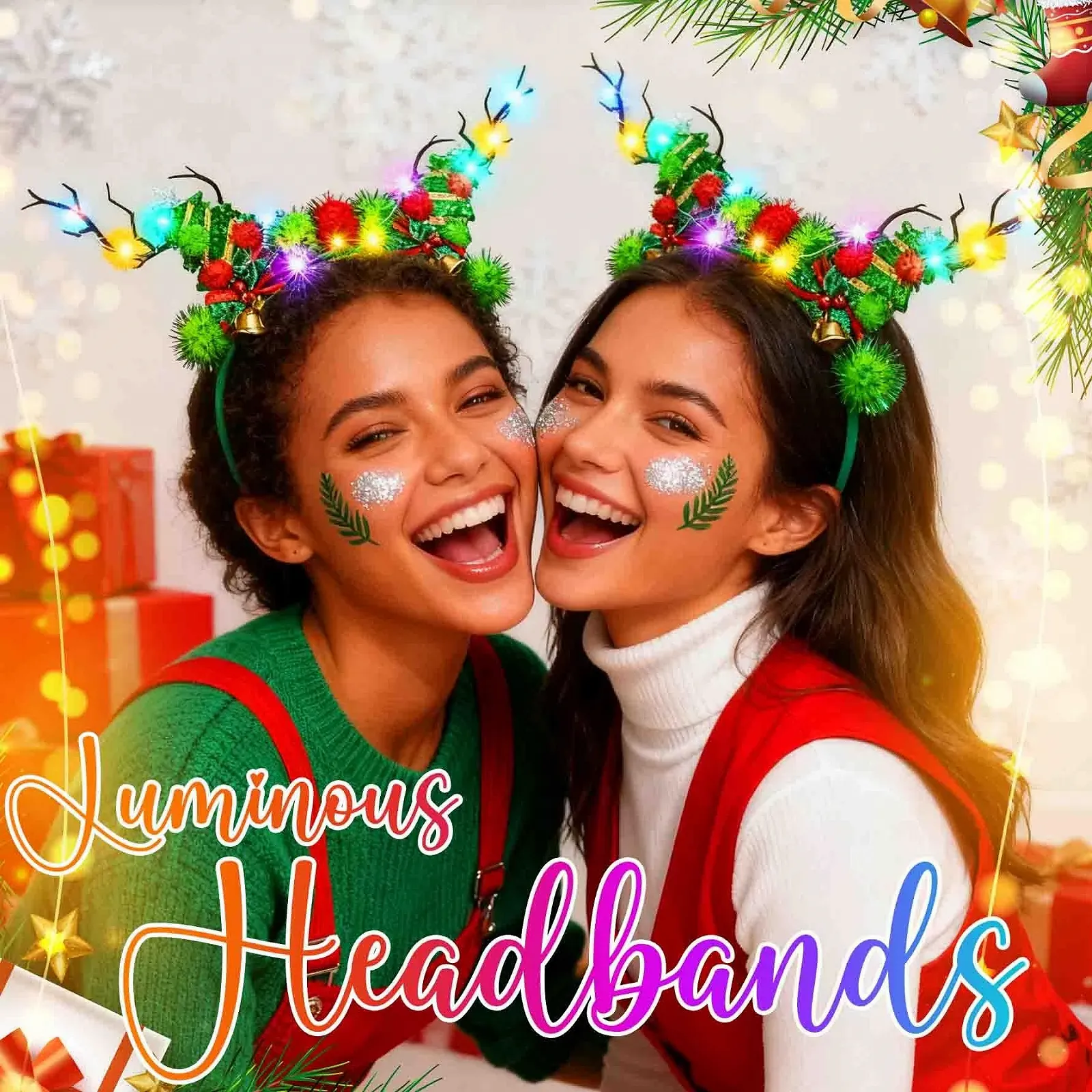 Різдвяний обруч на голову з оленячими рогами, фото №5