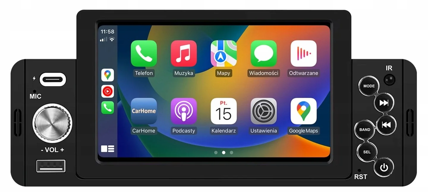 Автомагнитола Hikity / 5.1" / Сенсорная / Apple CarPlay / Android Auto / Bluetooth / GPS / USB / 1DIN, фото №1
