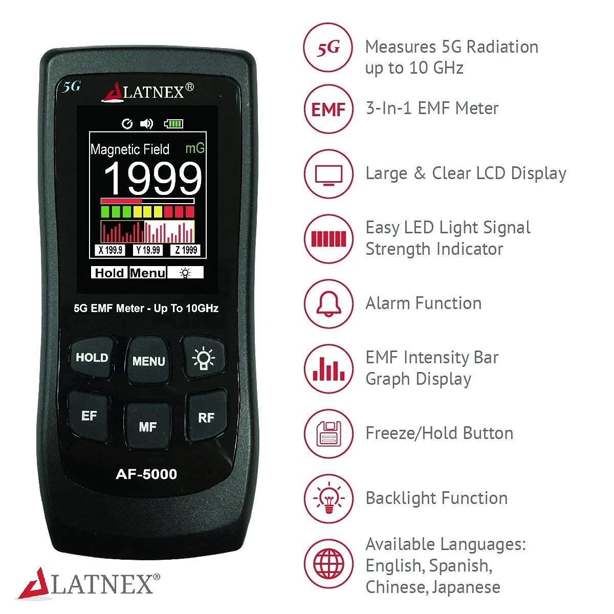 EMF-метр LATNEX AF-5000 5G Черный, фото №5 EMF-метр LATNEX AF-5000 5G Черный, фото №5