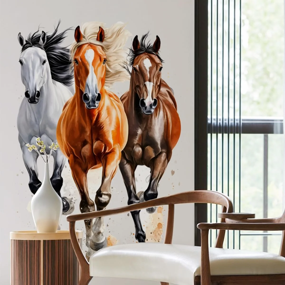 Наклейка на стіну Running Horses Waterproof 90 x 30 см, Білий, коричневий, помаранчевий, фото №1