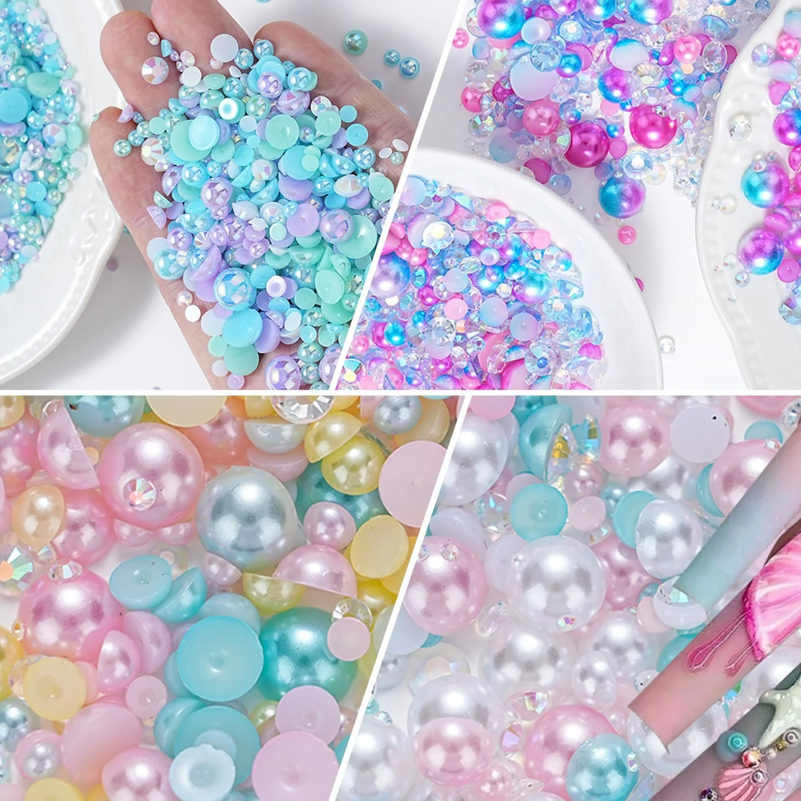 Напівкруглі перлини для нігтів з плоскою задньою стороною, фото №7