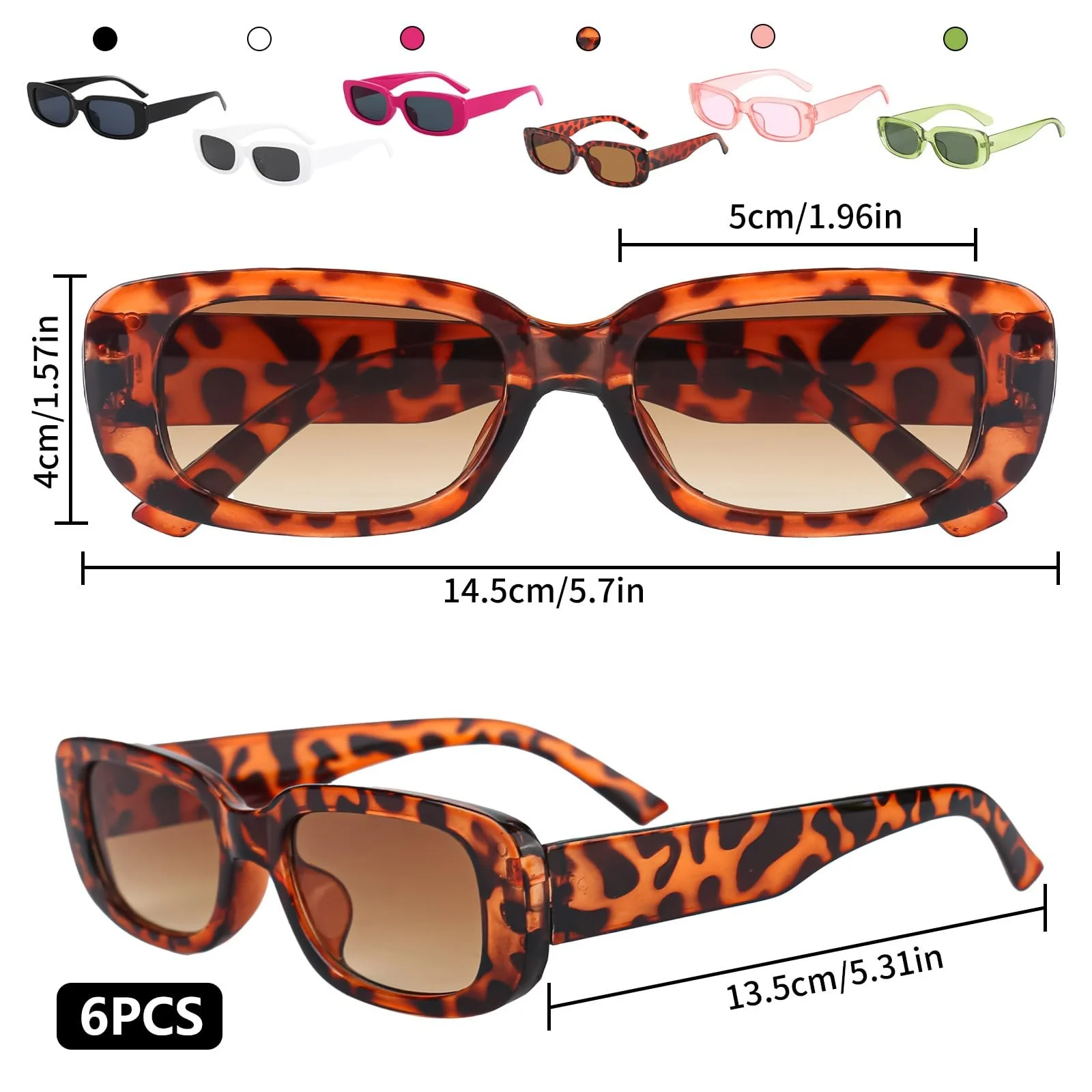 Солнцезащитные очки YYTECH Винтажные 90-х Ретро Прямоугольные Защита от УФ-лучей Разноцветные, 6 шт, фото №2