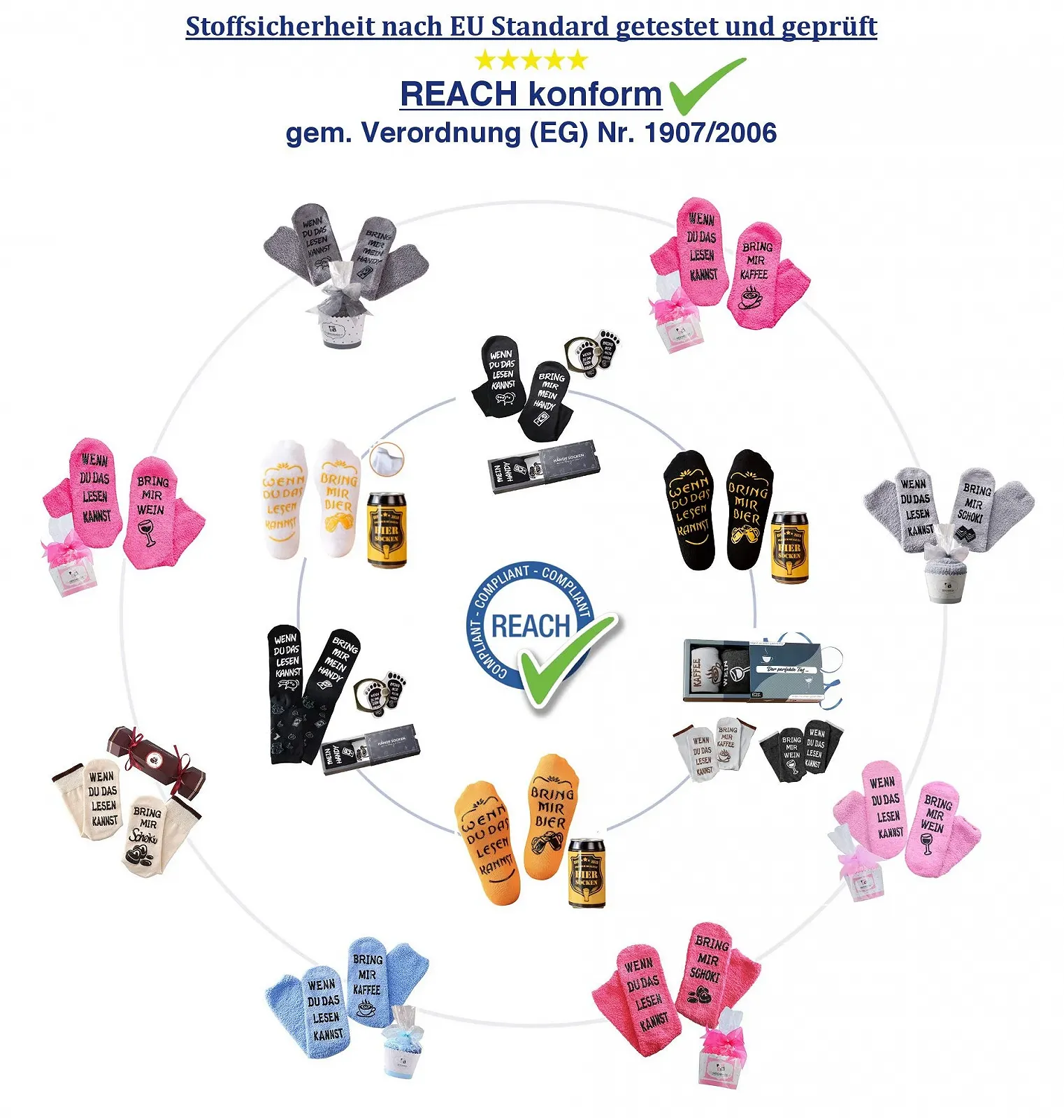 Носки с надписью "Wenn Du Das Lesen Kannst Bring Mir Wein / Kaffee / Book", фото №7