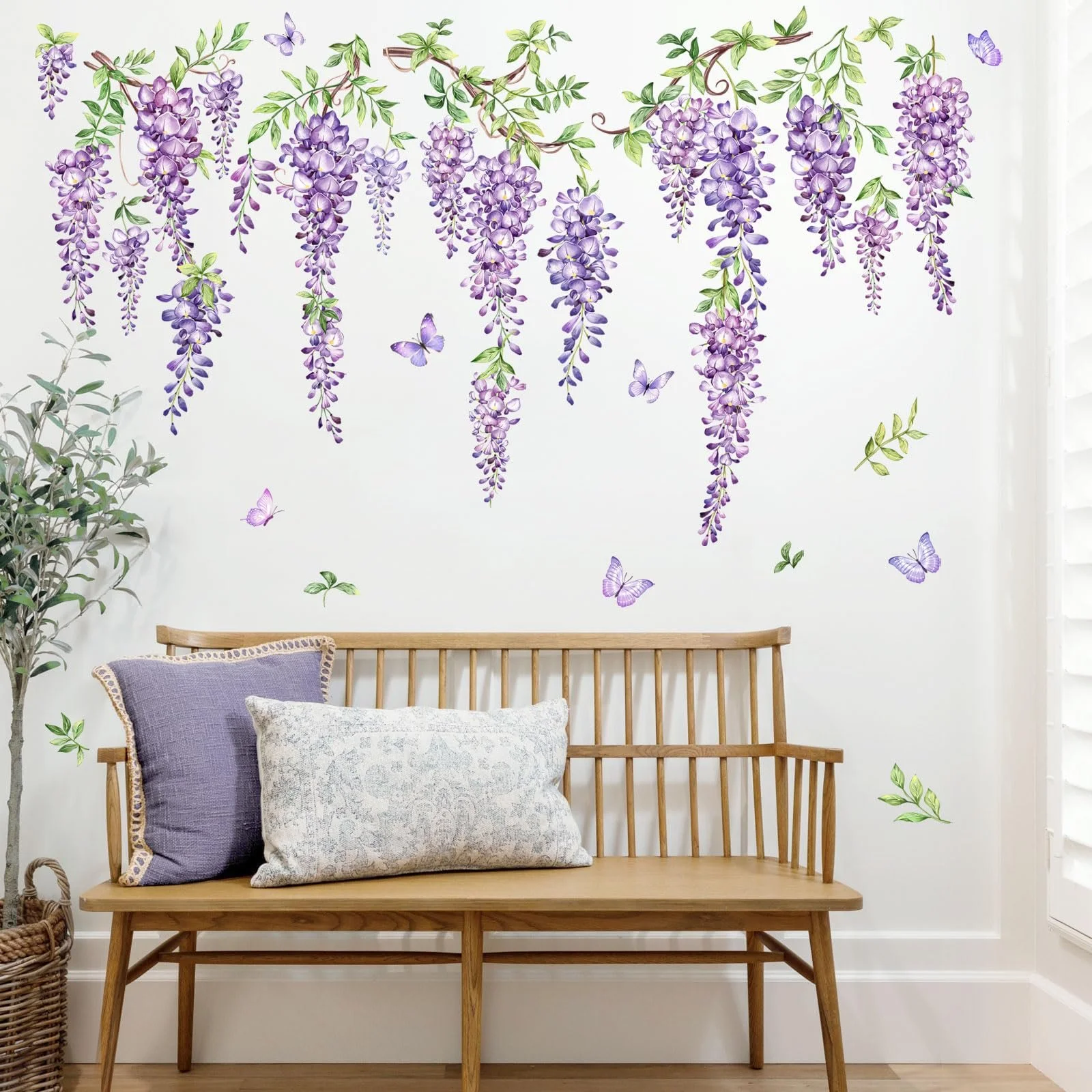 Наклейка на стіну Supzone Flowers Квіти гліцинії що звисають фіолетова для спальні та вітальні, фото №5