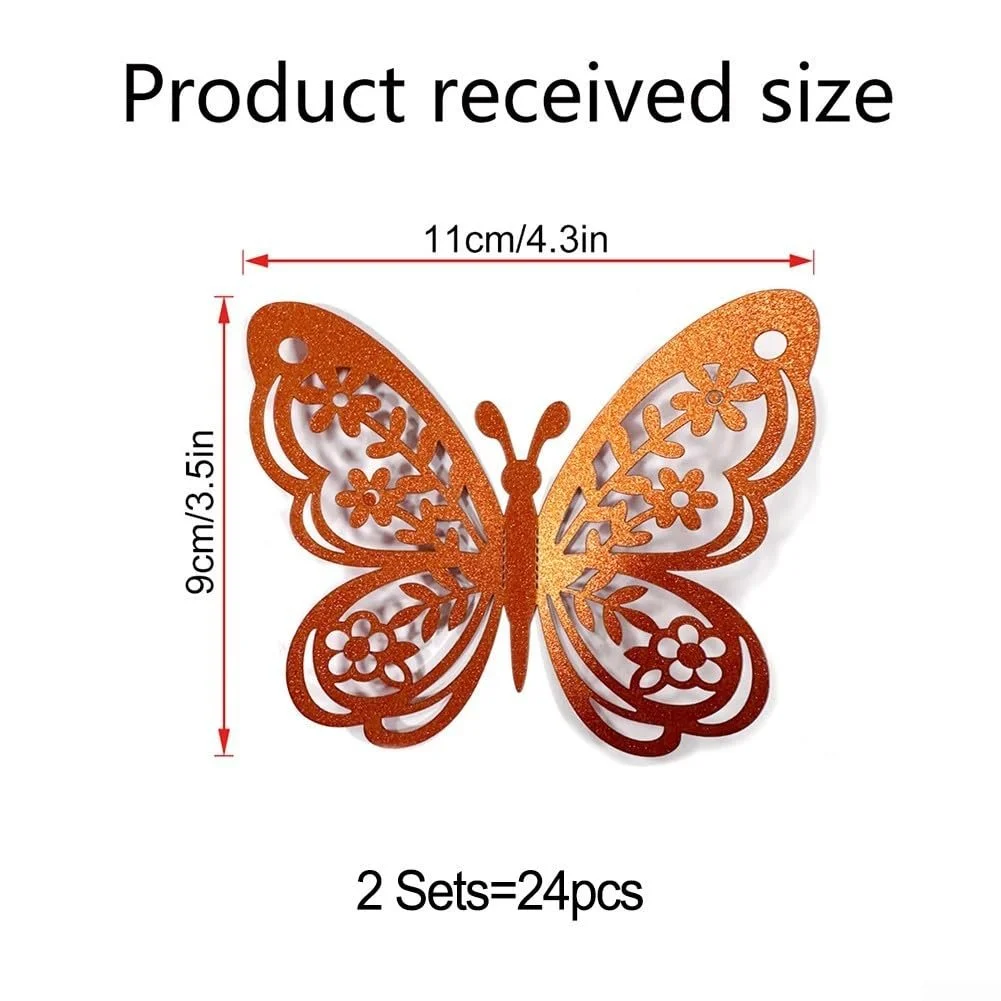 Наклейки на стіну 3D Метелики набір 24 шт. ажурні для декору помаранчеві, фото №6