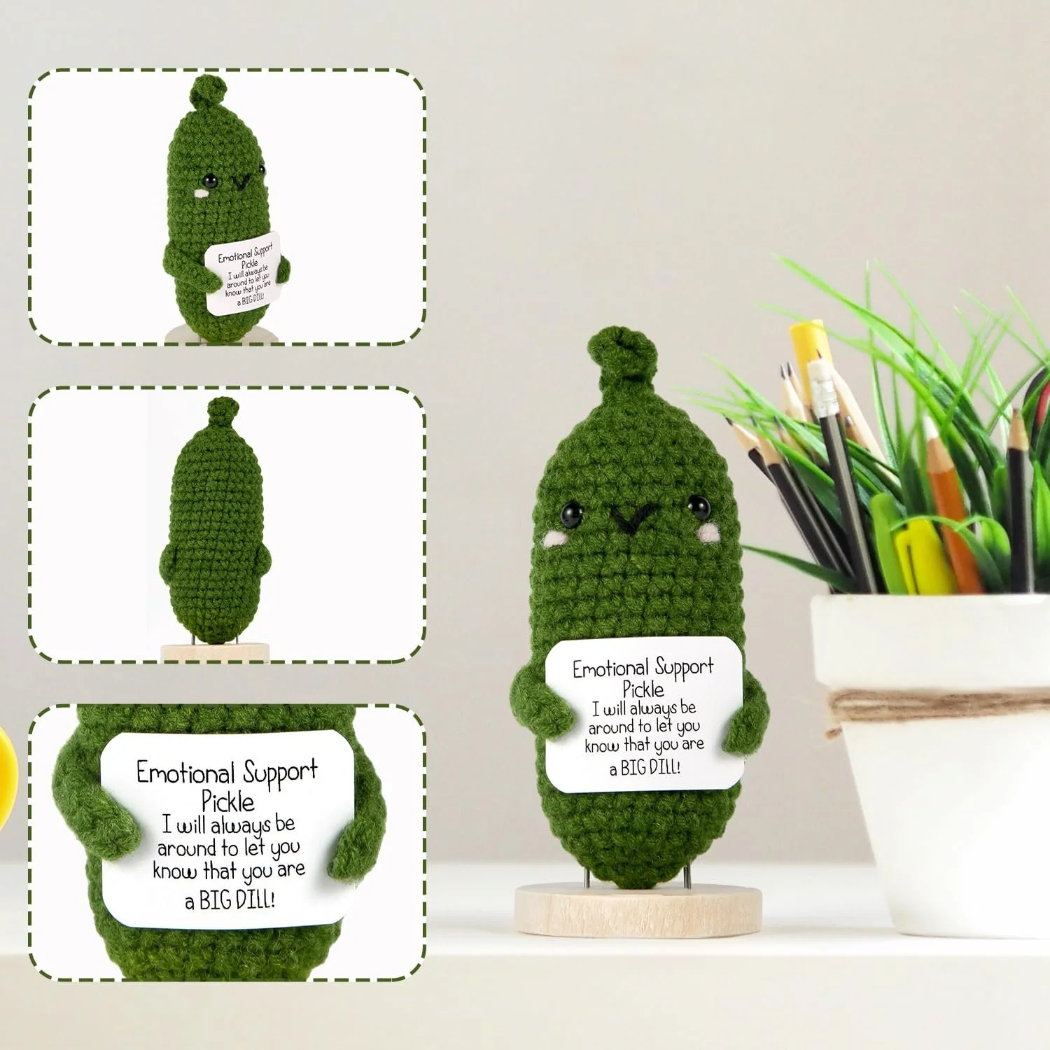 NQEUEPN Позитивный Огурец 12 см Вязаный с позитивной карточкой на деревянной основе, фото №4 NQEUEPN Позитивный Огурец 12 см Вязаный с позитивной карточкой на деревянной основе, фото №4