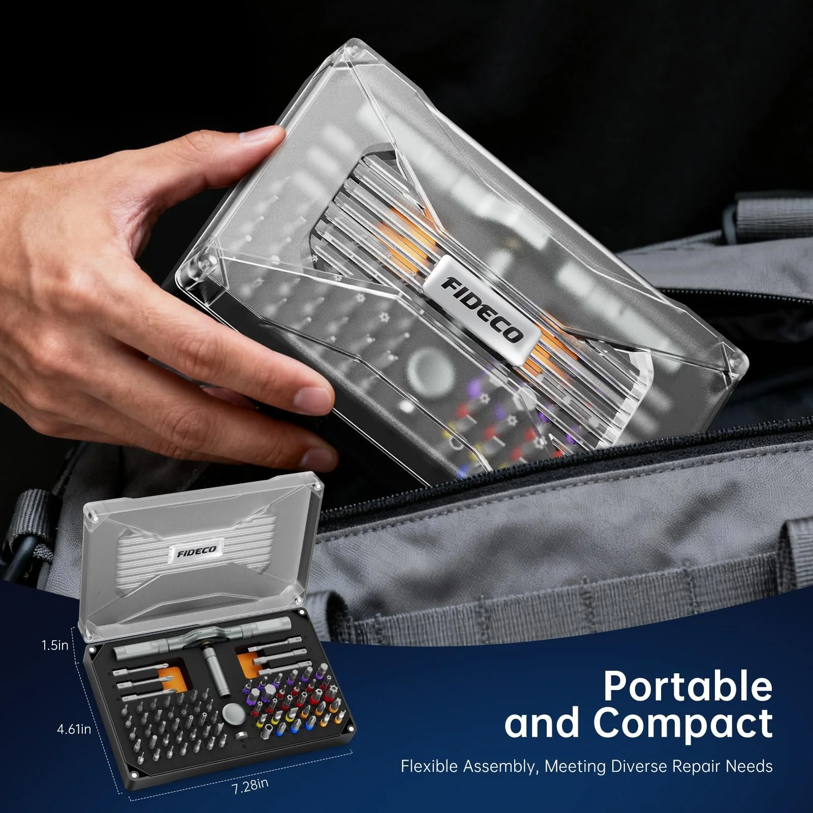 Набір викруток реверсивних магнітних FIDECO 74 в 1 зі сталі S2 з кейсом, фото №9