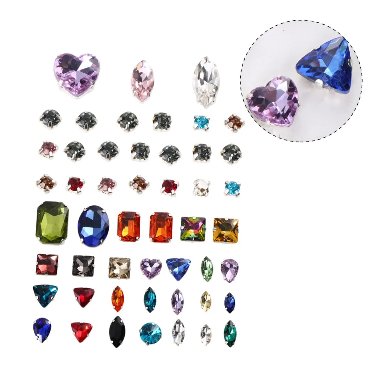 Стрази Скло Operitacx З крапановим кріпленням Краплеподібні Різних форм та кольорів з срібною основою, 100 шт, фото №3