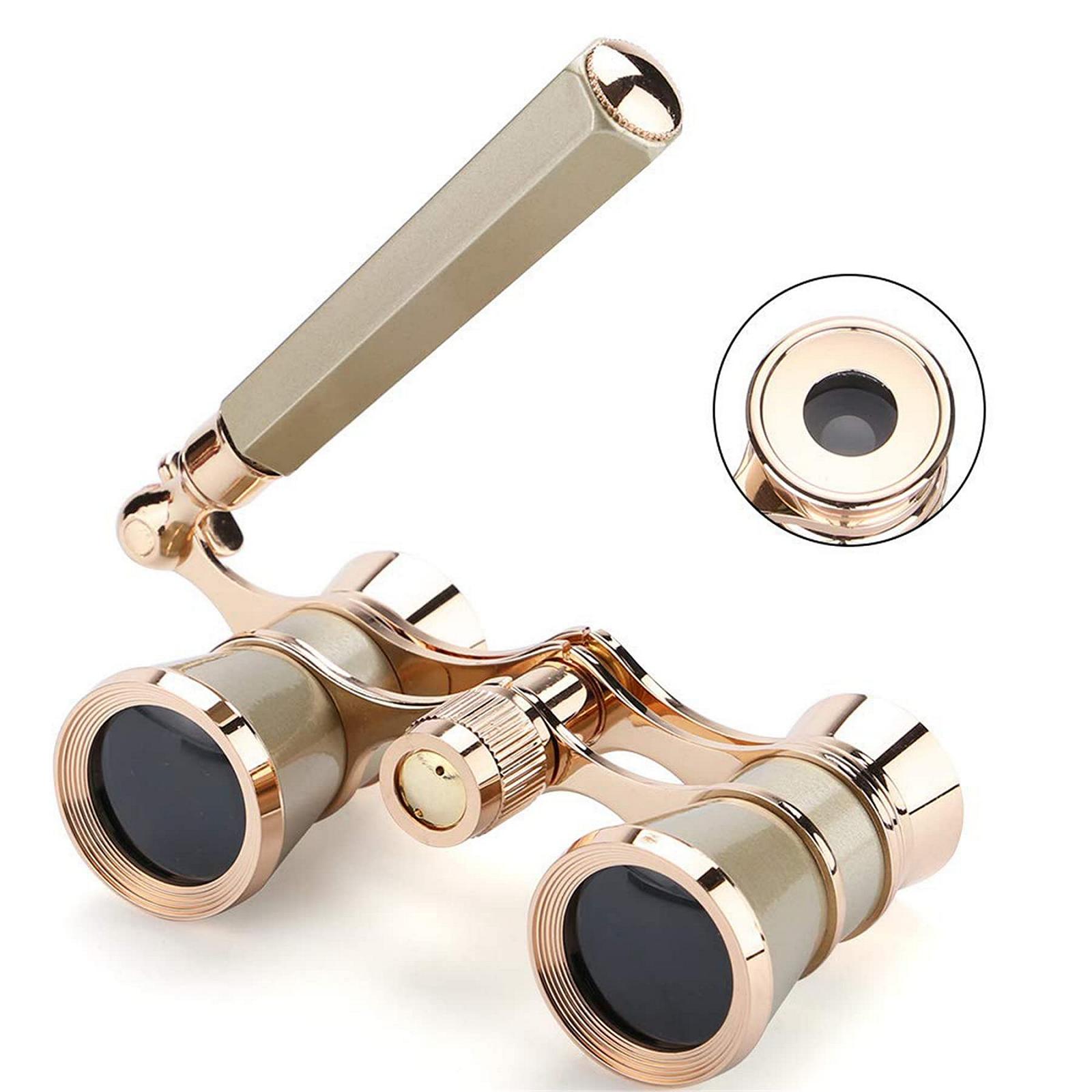 Бінокль Aroncent 3 x 25 Компактний бінокль з ручкою Металевий бінокль для жінок для пішого туризму, огляду визначних пам'яток, театру, золотий, фото №3