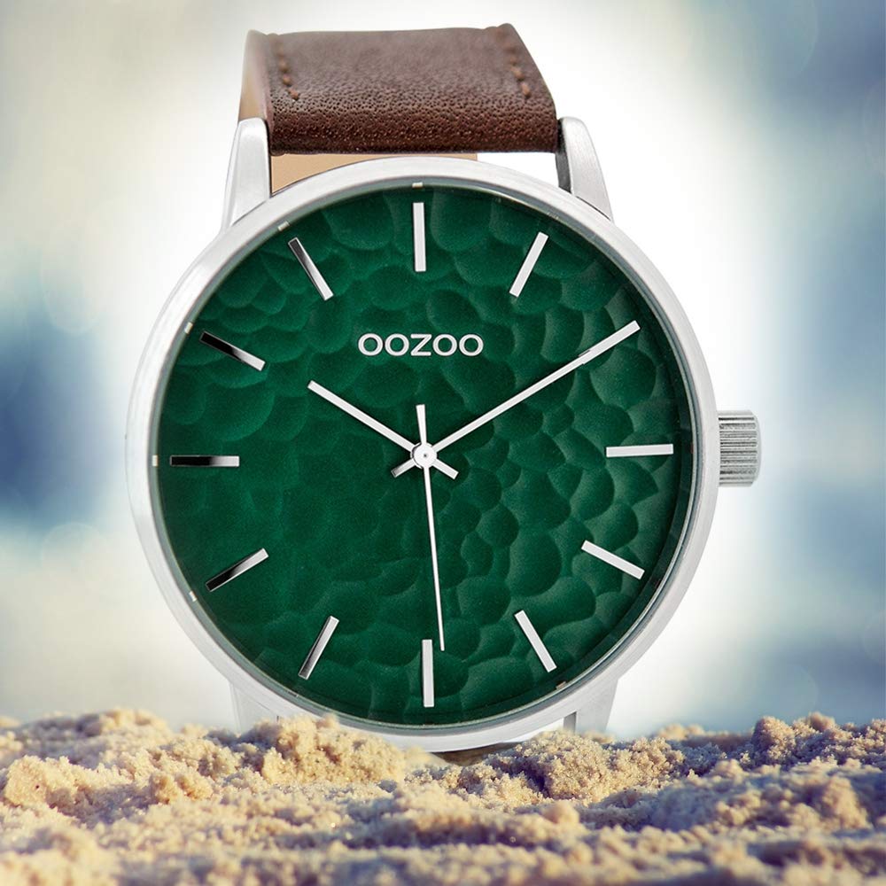 Годинник Oozoo C9441 Чоловічий Зелений/Темно-коричневий Сріблясто-зелений 48 мм, фото №4