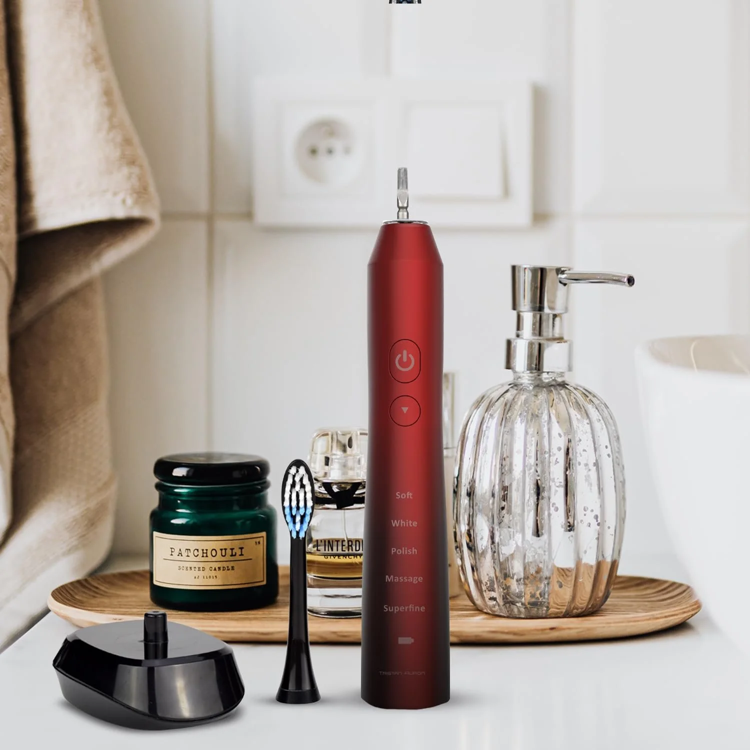 Звуковая зубная щетка Tristan Auron Double Pack 55 000 VPM 5 режимов IPX7 Красная/Синяя, фото №5