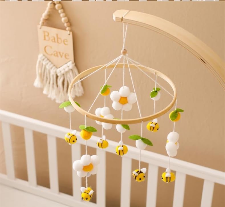 Мобиль Bee Blossom Baby Mobile Baby Bed, Mobile Changing Table, Mobile Baby Wooden Wind Chime, Mobile Baby Wind Chimes with Felt Balls, Baby Wind Chime Nursery Decoration, Newborn Gift Baby (розовый), фото №5
