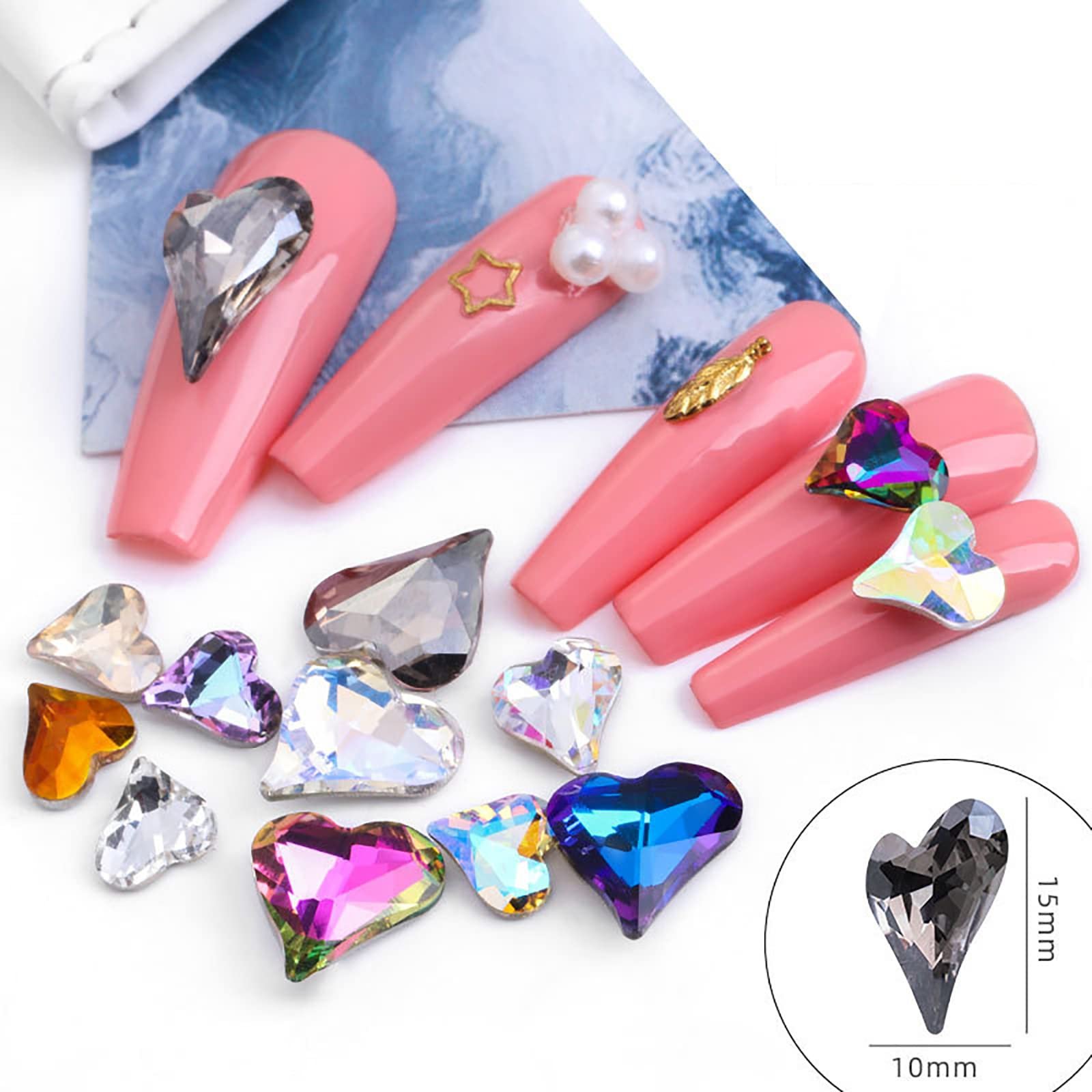 Стрази для нігтів Прикраса для нігтів Серце викривлене 3D Блискітки (Випадковий колір 2), фото №3