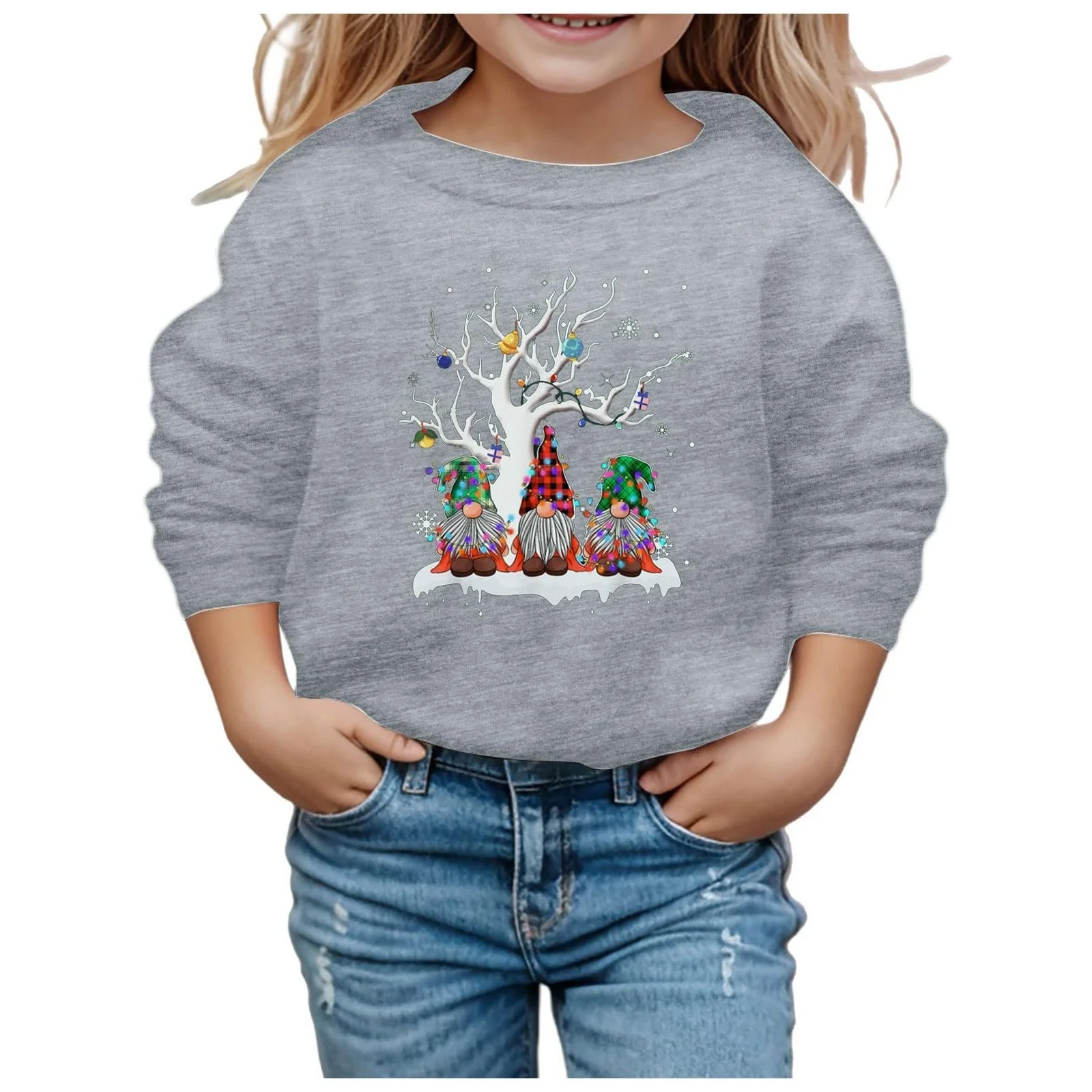 Свитшот для девочки, детский мягкий свитшот с длинными рукавами и графическим рисунком, милый пуловер с круглым вырезом, фото №1