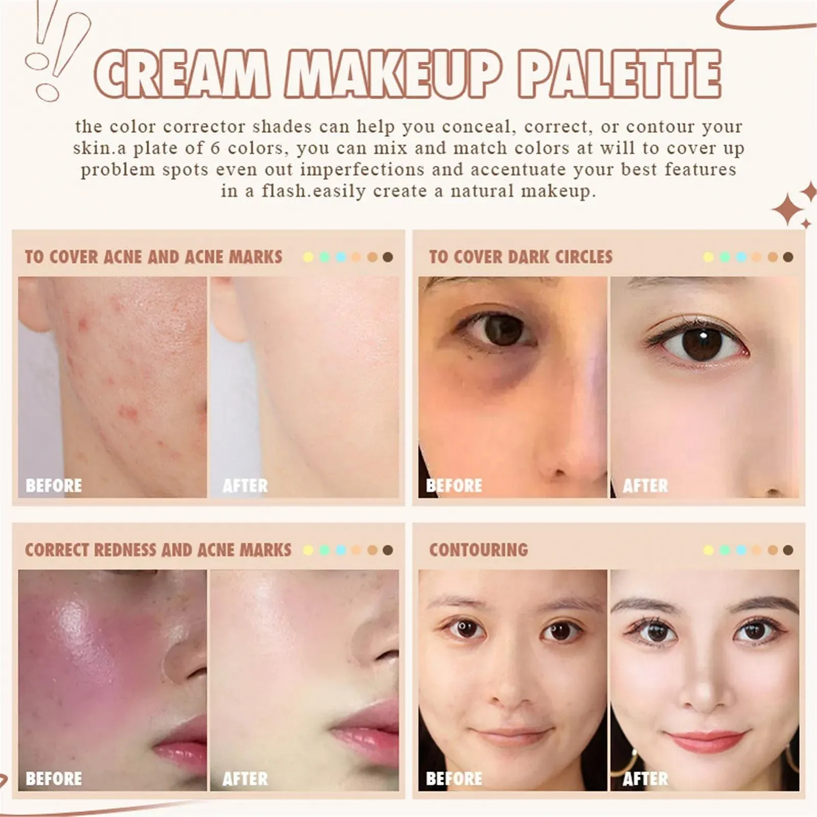 Консилер Fowybe Кольоровий для темних кіл 6 кольорів, фото №4