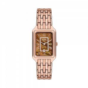 Женские часы Кварцевые FOSSIL Raquel С тремя стрелками Ремешок из нержавеющей стали, Золотой и коричневый, M (26 мм) - Фото 1