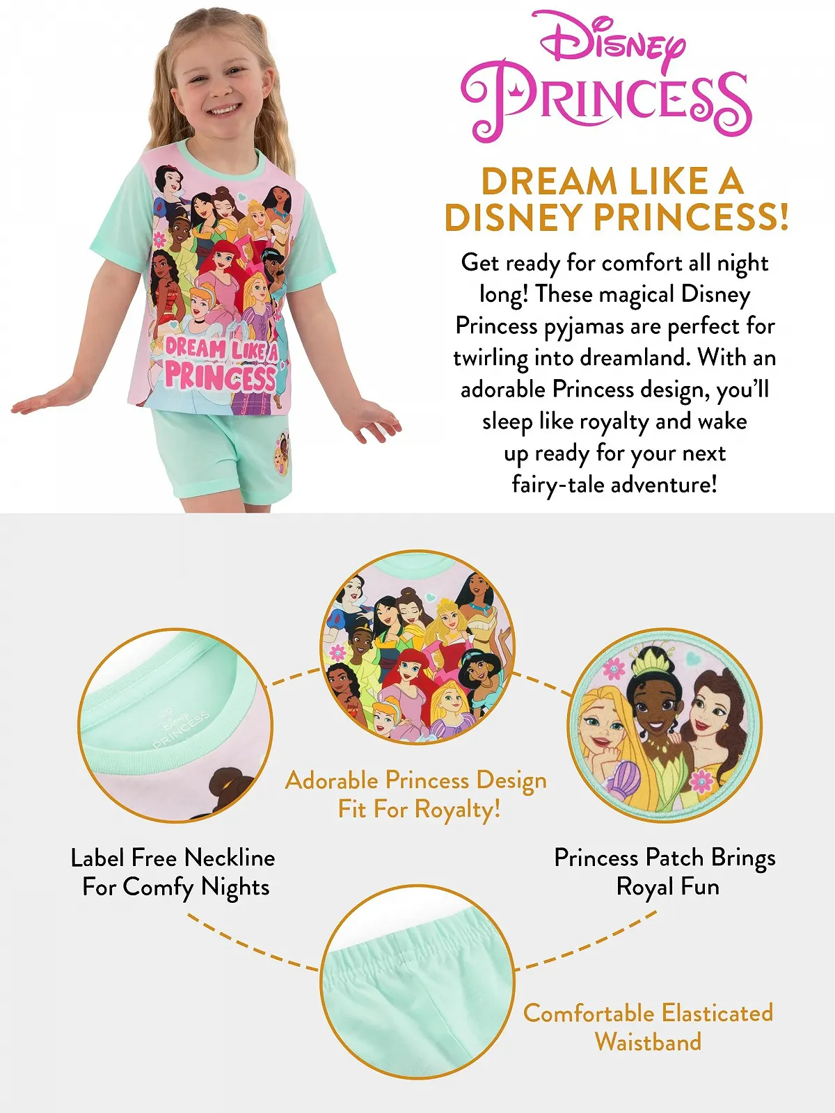 Піжама Disney Princess Дитяча Принцеса з короткими рукавами для дівчат, фото №7 Піжама Disney Princess Дитяча Принцеса з короткими рукавами для дівчат, фото №7