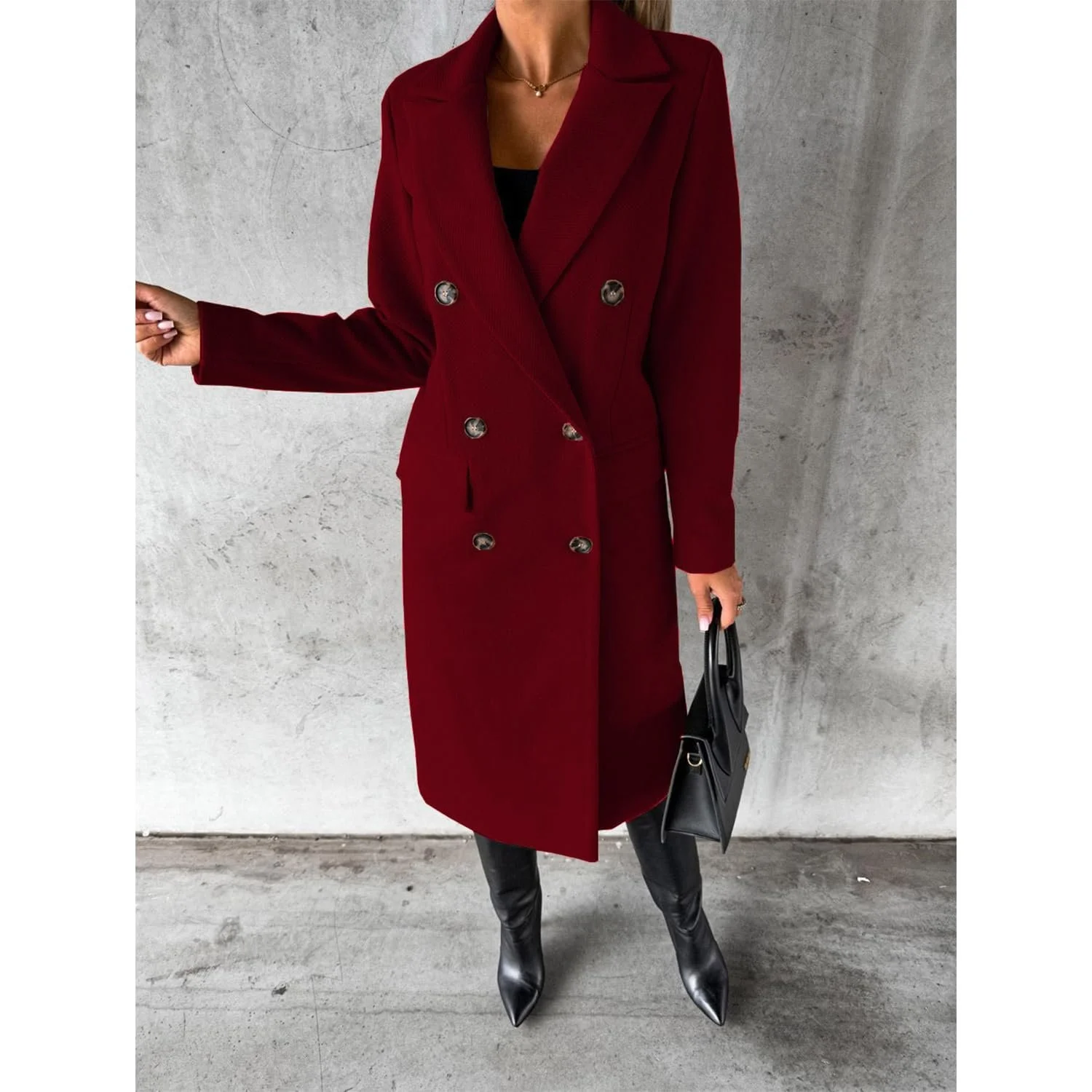 Женское Двубортное Шерстяное Пальто с Отложным Воротником, Зимнее, фото №2 Женское Двубортное Шерстяное Пальто с Отложным Воротником, Зимнее, фото №2
