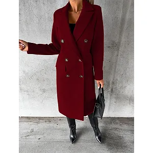 Женское Двубортное Шерстяное Пальто с Отложным Воротником, Зимнее synthetic.ua - Фото 1