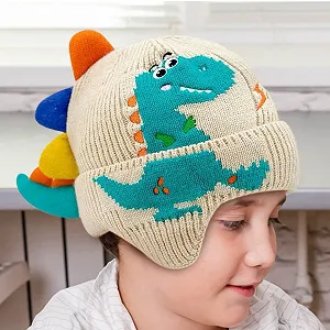 Вязаная детская шапка с защитой ушей от ветра Kinderstrickmützen Динозавр synthetic.ua - Фото 1
