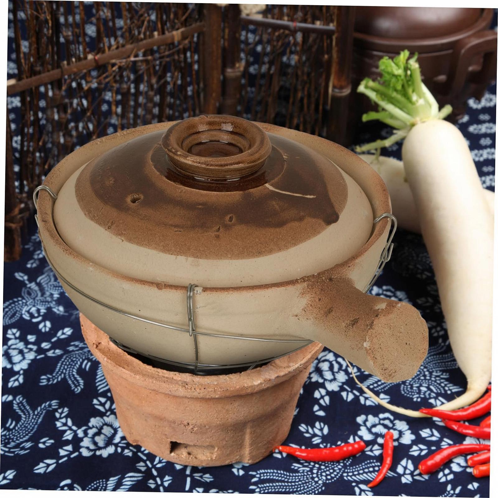 Керамическая кастрюля для запекания 0.5 л из глины с практичной ручкой и антипригарным покрытием, фото №3