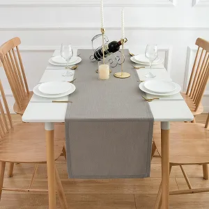 Ранер для столу Simurq Linen Look Lotus Effect Водовідштовхувальний Світло-сірий 30 x 140 см synthetic.ua - Фото 1