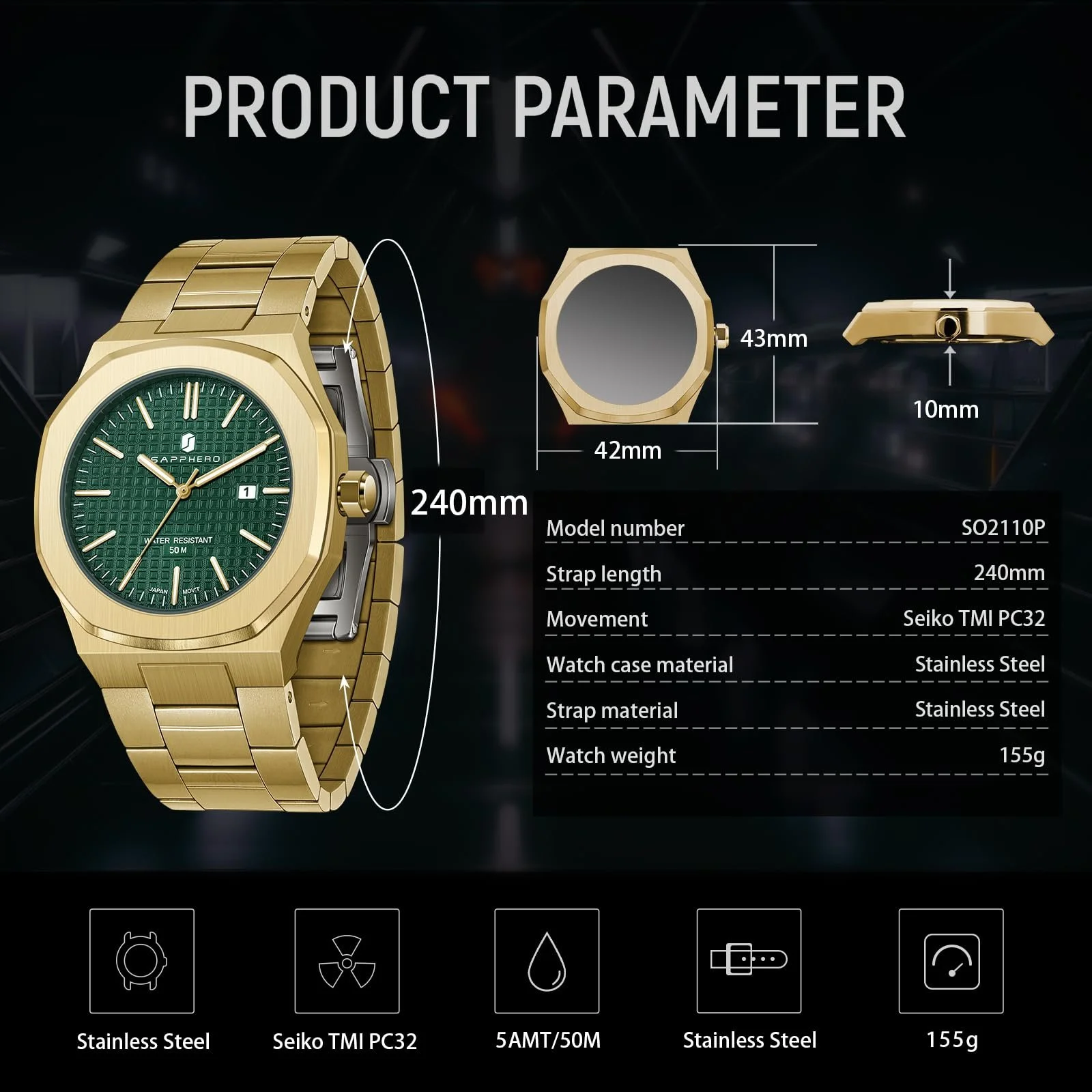 Часы SAPPHERO Мужские из нержавеющей стали 50 м Водонепроницаемые Классические Аналоговые Кварцевые с календарем, фото №6 Часы SAPPHERO Мужские из нержавеющей стали 50 м Водонепроницаемые Классические Аналоговые Кварцевые с календарем, фото №6