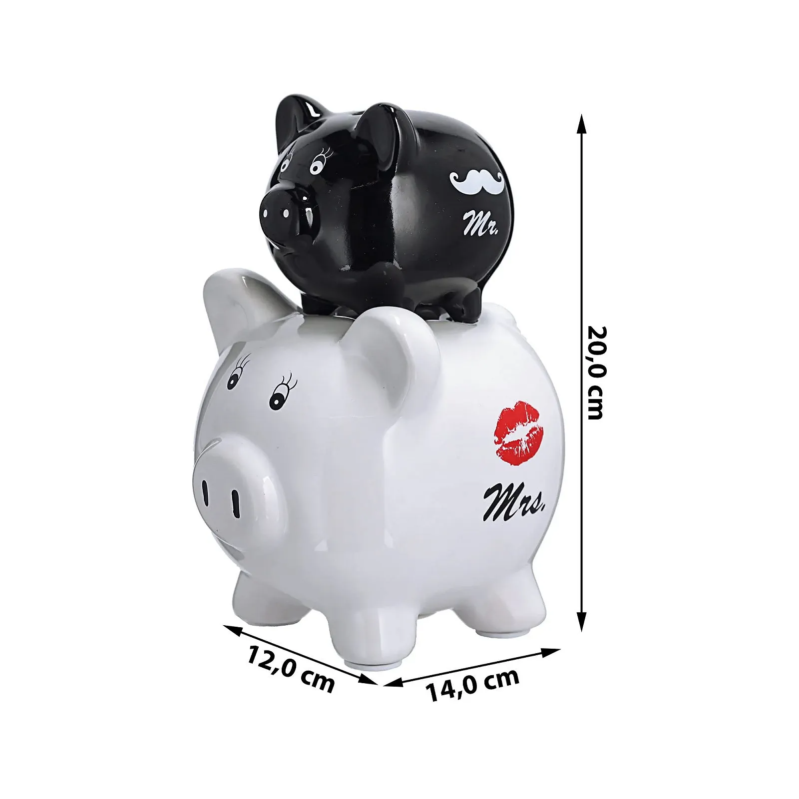 Скарбничка Mr & Mrs Stoneware 14 x 20 x 12 см чорно-біла подвійна свиня, фото №2