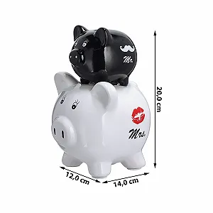 Скарбничка Mr & Mrs Stoneware 14 x 20 x 12 см чорно-біла подвійна свиня synthetic.ua - Фото 1