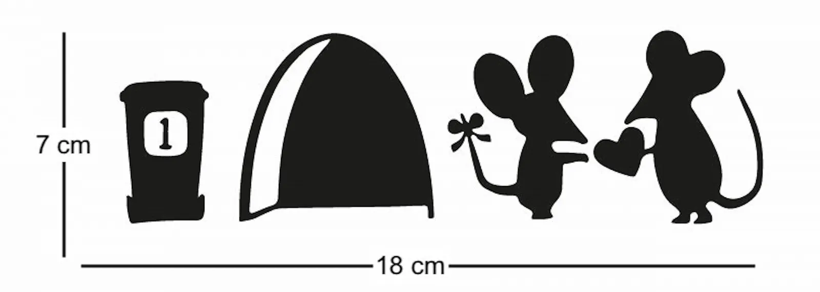 Настінна наклейка 214B Mouse Love Heart Вінілова Миші для плінтуса 18 x 7 см Чорна, фото №2