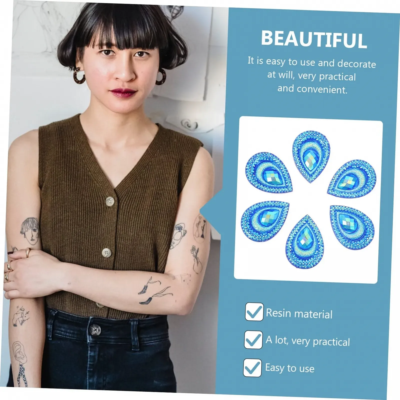 Стразы Капля воды VILLCASE Форма павлина Для одежды, обуви, свадеб, поделок, фото №2